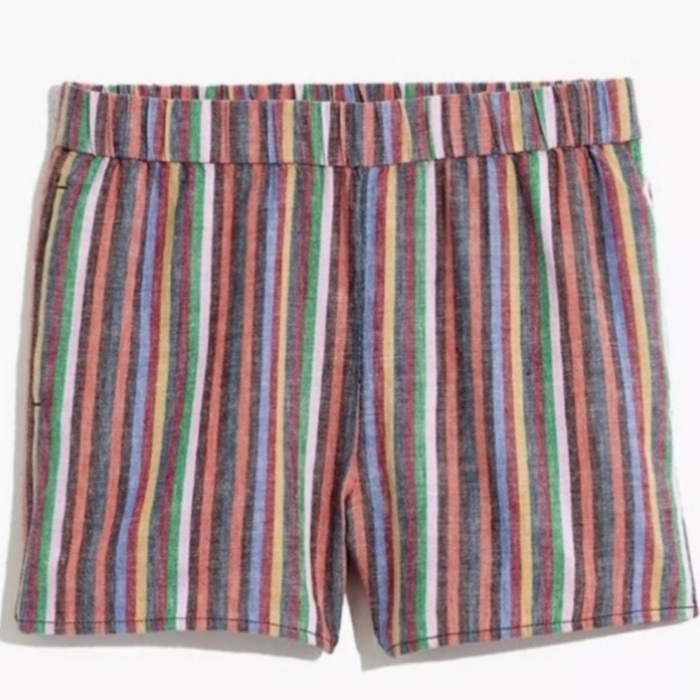 Like New Madewell Pull-On Linen/Cotton Blend Rainbow StripeShorts Size XXL